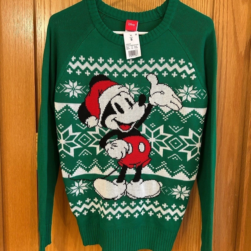 NEW Disney Mickey Christmas Sweater‎ Green Red Women's Size Small
